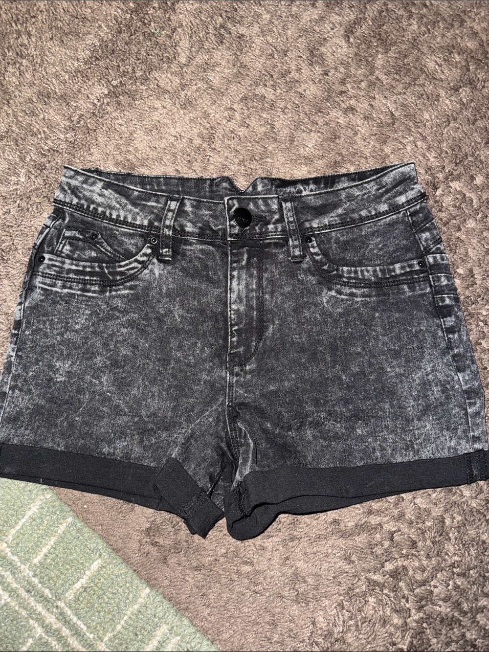YMI Women's Black Acid-Wash Cuffed Denim Shorts stretchy shorts